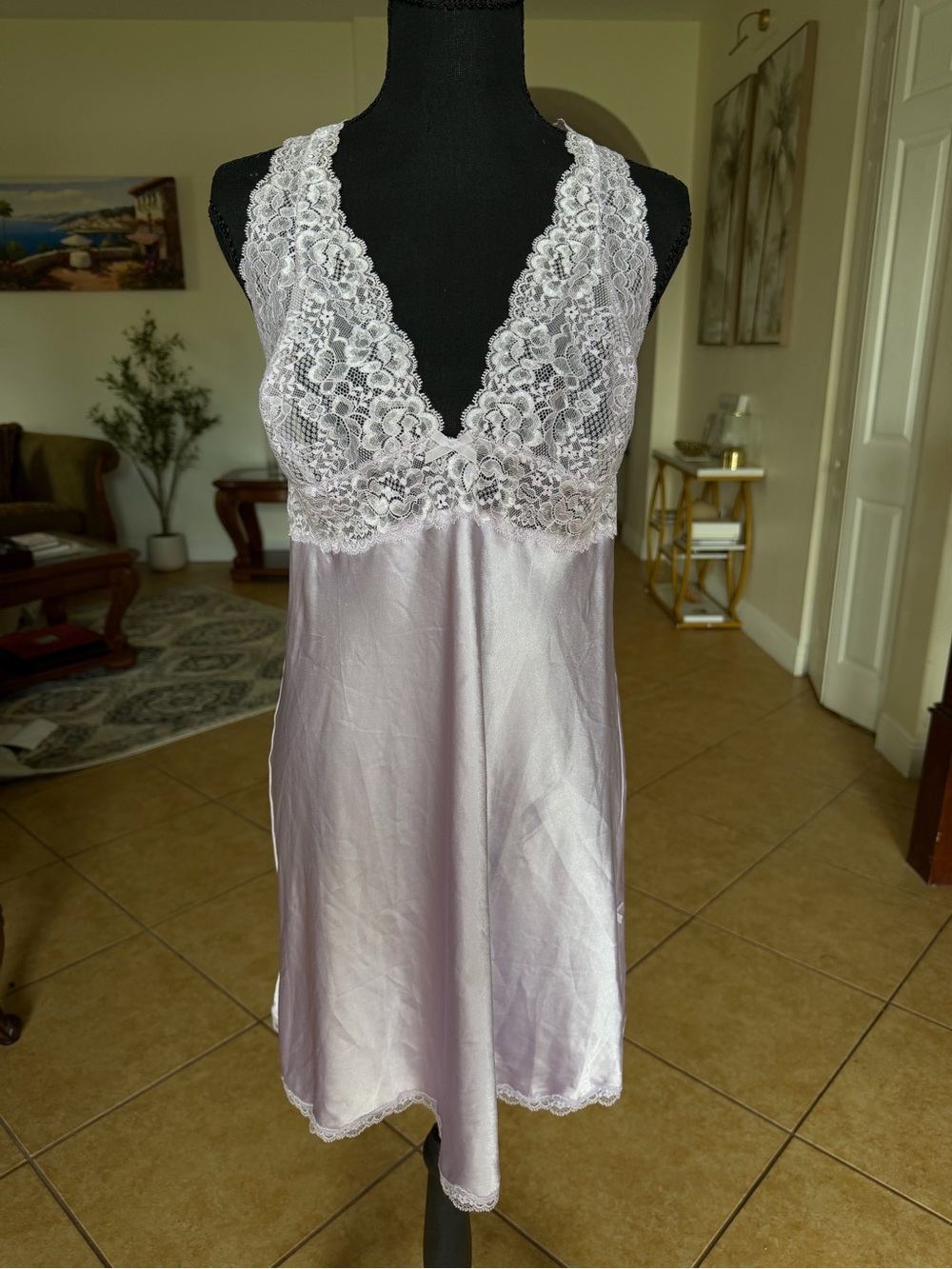 Purple Satin Lace 2000s Victorias Secret Slip dress